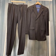 DAKS/Timothy Everest  Suit ,42L Charcoal Gray W/Blue Pinstripes , 100% Wool