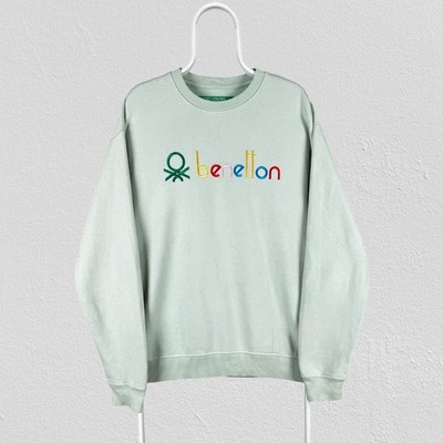 United Colors of Benetton grünes Sweatshirt bestickt Spruch Herren Medium