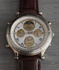 Vintage Seiko Age Of Discovery Moonphase Chronograph Watch 7t36-7410 Runs Great 