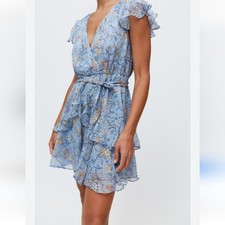 Minkpink Blue Floral Mini Ruffle Dress Size Small