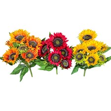 Artificial SUNFLOWER Orange, Red, Yellow BUSHES, FLORAL CRAFT SUPPLY Set/3