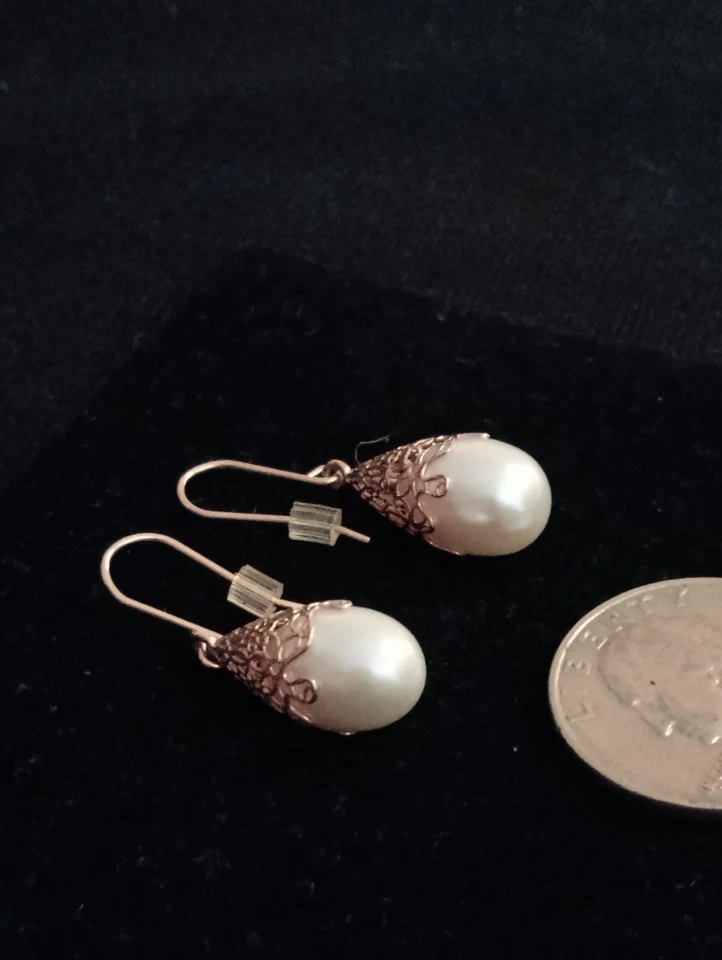 Израиль золото 14 карат. Большой 9 мм белый жемчуг подвеской капли серьги! Красивый!! WOW - Изображение 3 из 4