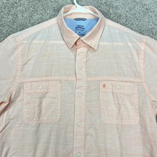 IZOD Saltwater Men Medium Shirt Relaxed Classics Peach Stripe Short Sleeve Beach
