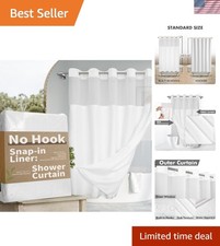 Elegant No Hook Slub Textured Shower Curtain With Snap-in PEVA Liner Set - 71x74