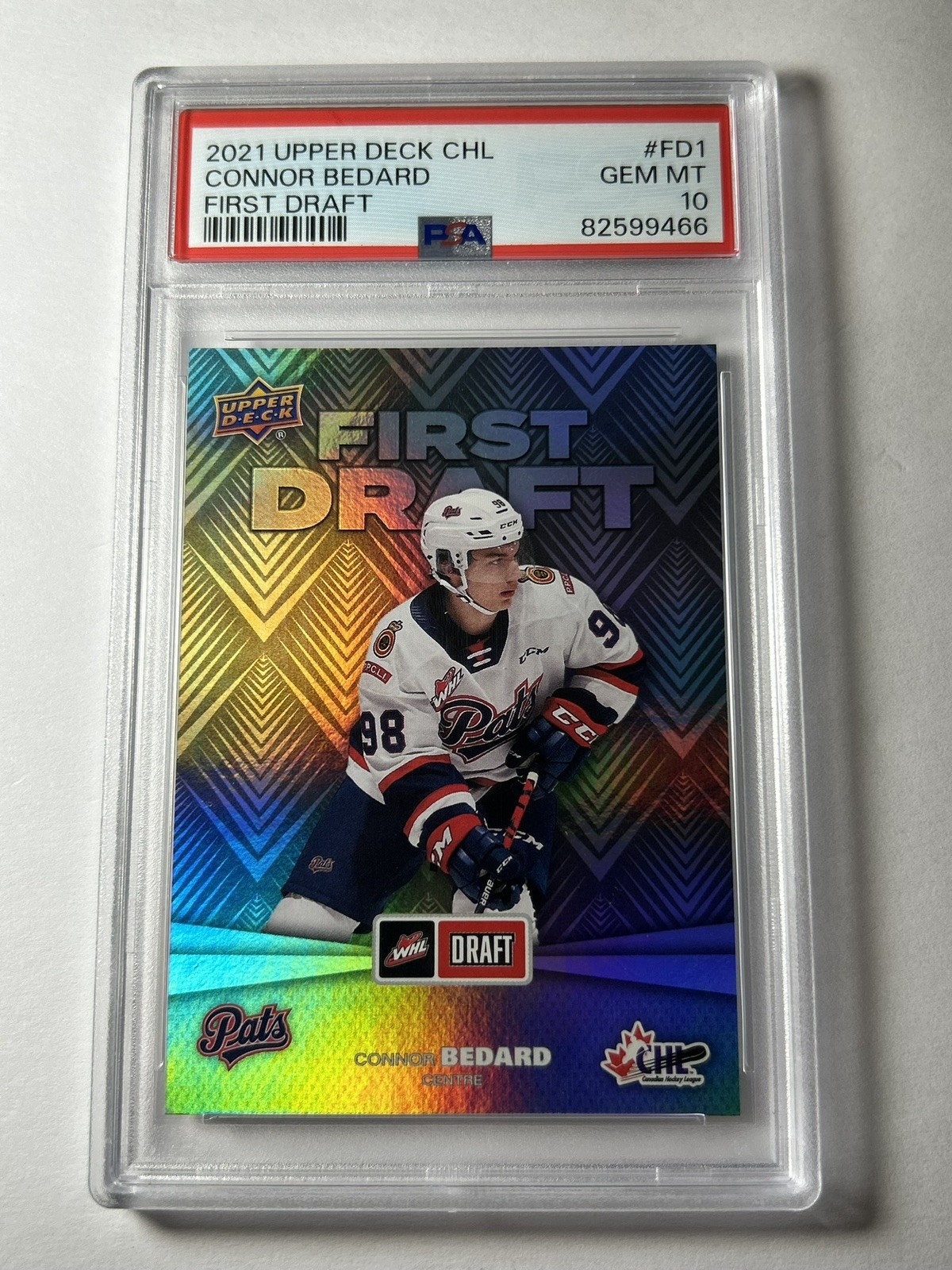 2021 Upper Deck Connor Bedard First Draft PSA 10 Rookie CHL Hockey FD-1 RC WHL