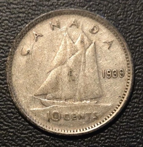 1939 Canada 10 Cents Dime Silver Circulated Coin