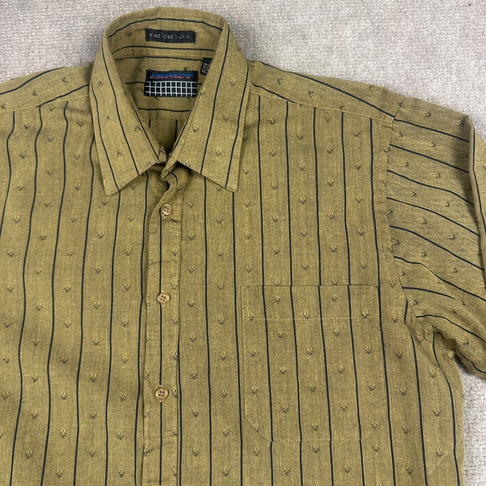 Vintage 80s IMPACT Dagger Collar Shirt Olive Stripe Jacquard Button Down Medium - Image 3 of 4