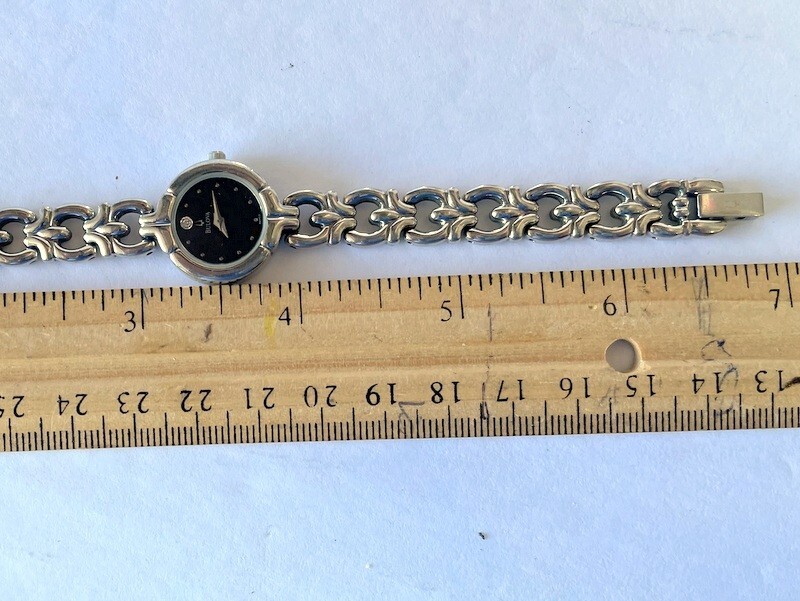 BULOVA 96P03 QUARTZ‎ LADIES DIAMOND WATCH BLACK DIAL STEEL ANALOG TESTED & WORKS BULOVA 96P03 QUARTZ LADIES DIAMOND WATCH BLACK DIAL STEEL  main image 4