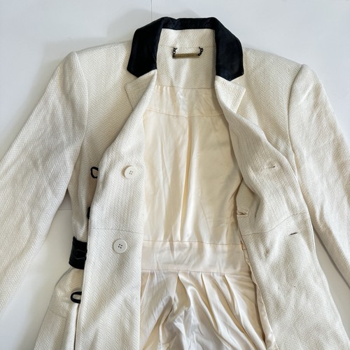 Diane von Furstenberg Ivory Beige Trench Coat Wool Cotton Leather Women Size: 4 - Picture 11 of 24