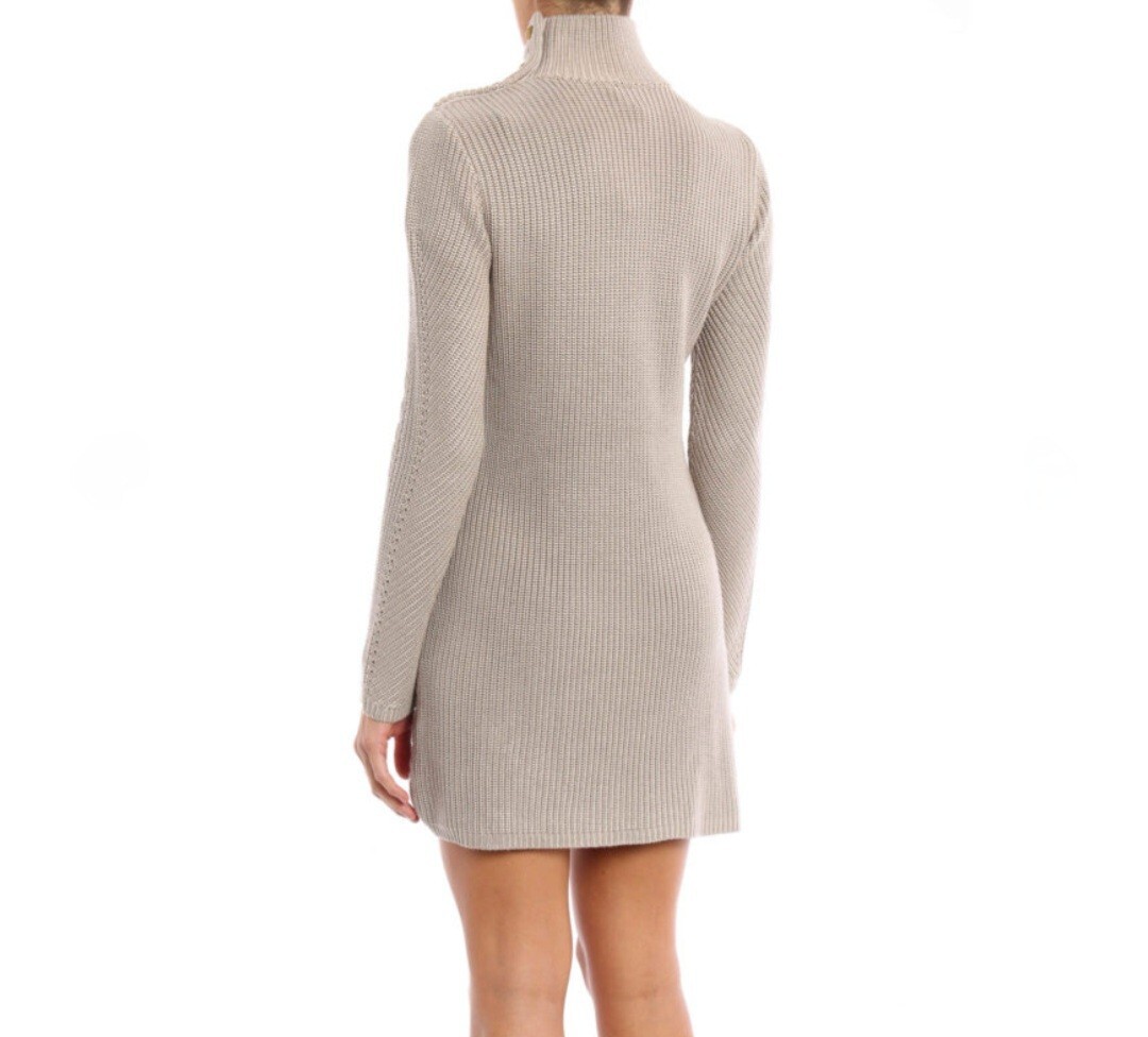 Tory Burch Brodie Tunic Mini Dress Sweater Turtleneck Beige Knit Gold Buttons S thumbnail 3