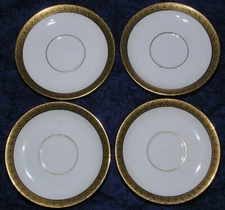 Saucers Antique Haviland Porcelain Gold Filigree France Bone China Gilt Set of 4