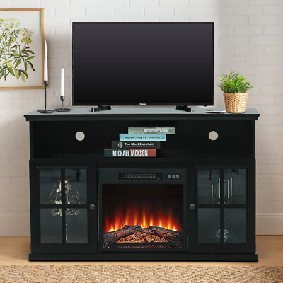 Electric Fireplace TV Stand for Black 55'' Accent Cabinet Entertainment Unit