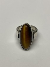 Solid 925 Sterling Silver Natural Brown Tiger's Eye Gemstone Ring Size 6.75 