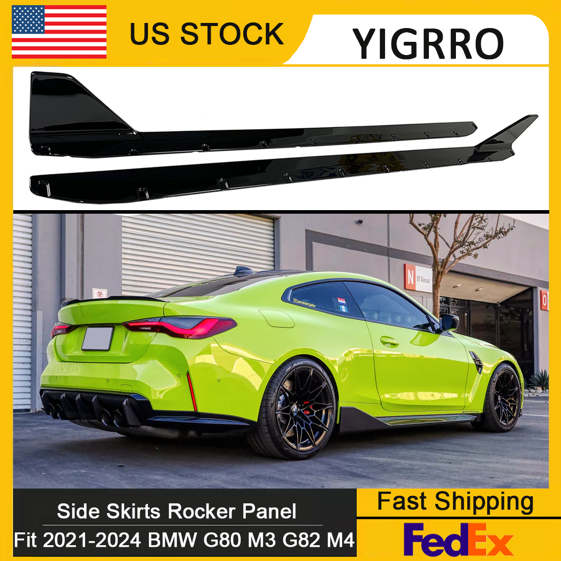 Side Skirt Extension Lip MP Style For BMW G80 M3 G82 G83 M4 2021-24 Gloss Black