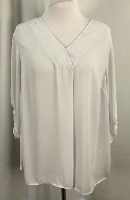 Daniel Rain Womens Top Pullover White Long Sleeves Tabs Polyester Rayon 1X