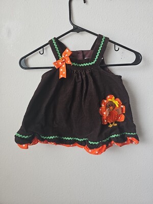 Rare Editions Baby Toddler Girls Thanksgiving Jumper Dress Brown Sleeveless  12M