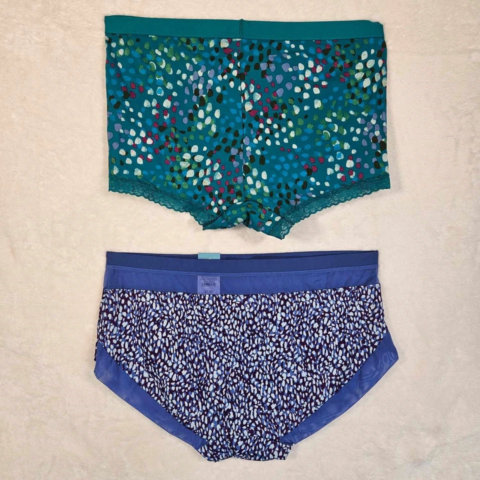 Auden 2pk Boy Short & Brief Underwear Women XXL Stretch Green/Blue Print - Imagem 2 de 4
