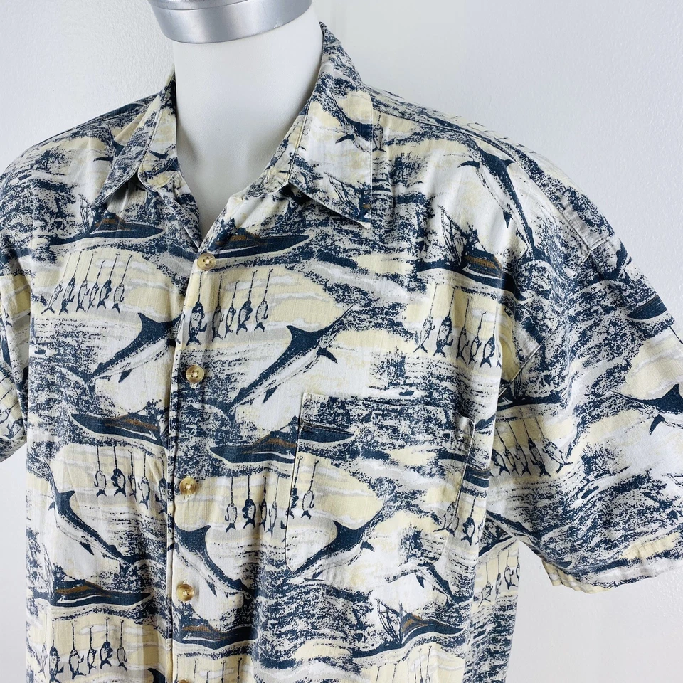 Wolverine Botas Y Equipo Hombres Talla XXL Camisa Hawaiana Barcos de Pesca Blanco Beige P4 Foto 3 de 4