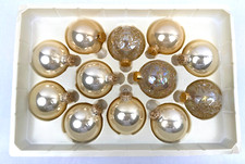 Vintage Glass Ball Christmas Ornaments Set 12 Gold Glitter Pearlized 2.5