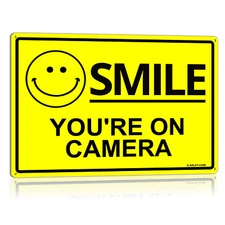 Anley Smile You're on Camera Sign 7 X 10 In - Weatherproof Aluminum Warning Sign