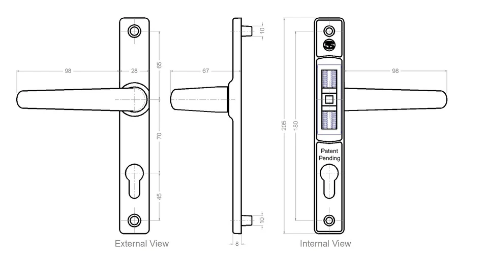 Ferco UPVC Door Handle 70mm 70PZ 180mm Fixings Double Glazing Pair Set Sprung - Image 2 of 4