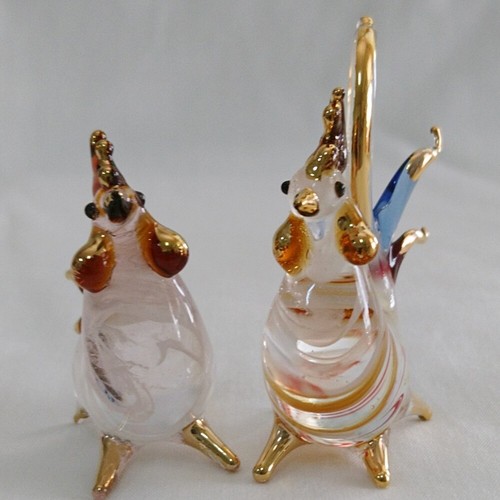 Mundgeblasenes Glas ein Paar Huhn Miniatur Figur Sammlerstücke Souvenir Geschenk - Bild 10 von 12