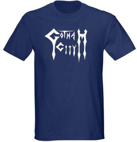 Gotham City Mens Blue Navy T-Shirt Swedish heavy metal retro vintage band script - Picture 1 of 1