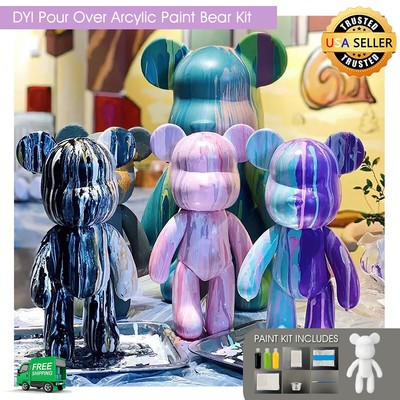 7'' DIY Fluid customize Art and Craft Non-Toxic Pour Over Acrylic Paint Bear Kit