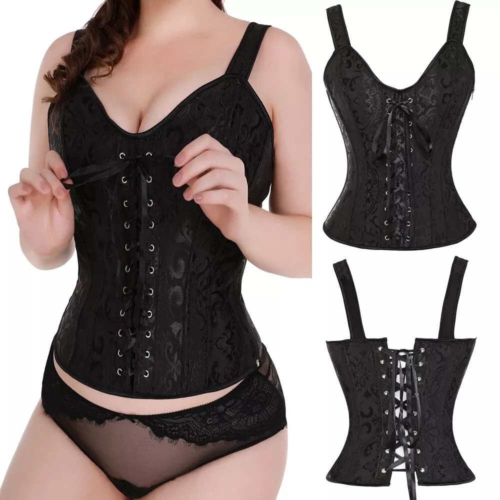 Women Gothic Shoulder Straps Tank Overbust Corset Bustier Top Plus