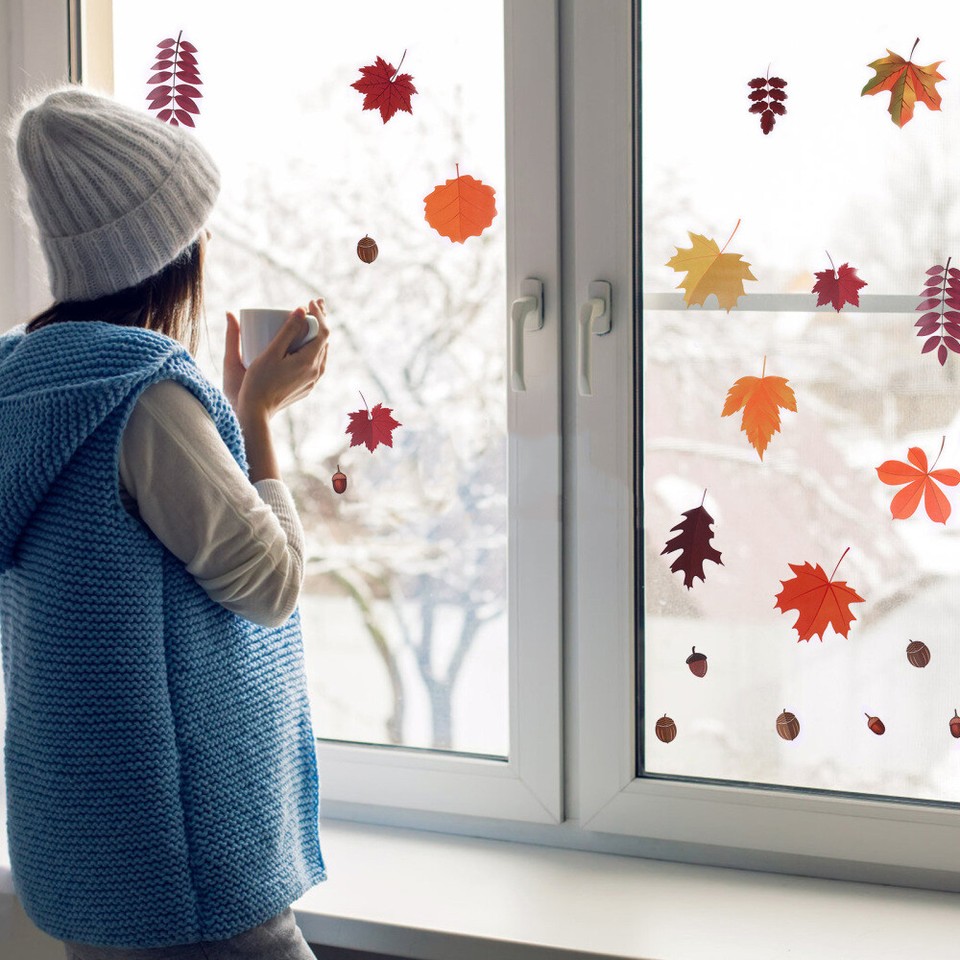 6 Pcs Wall Decals Fall Window Stickers PVC Thanksgiving Pumpkin Clings