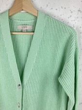LOFT Size XS Cardigan Sweater Rib Knit Pockets Mint Green Cotton Blend