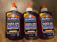 NEW Elmers School Purple Glue Dries Washable Clear Lot Of 3  5 Oz Bottles