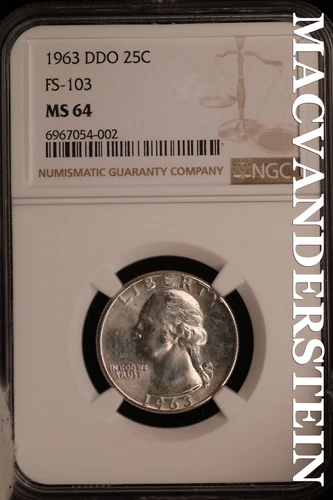 1963 Washington Quarter - FS-103  DDO  NGC MS 64 - Scarce  #SLA770