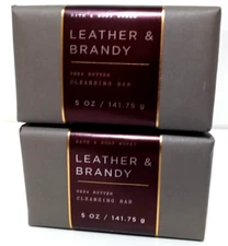 Bath Body Works LEATHER & BRANDY Shea Butter Bar Soap 2 Bars per Order