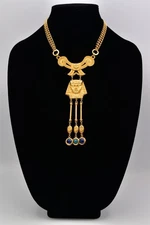 Vintage Egyptian Revival Necklace Pharaoh Brushed Gold Cabochon Chunky 80s BinBQ