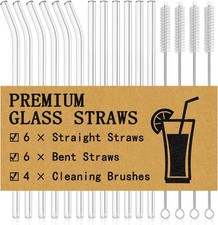 12Pc Glass Straws Set w/ 4 Brushes - 8.5