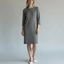Tahari Half Sleeve Textured Shift Dress NWT Women's Sz M Gray Black Polished