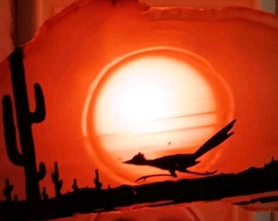 Roadrunner Sunset Night Light Natural Agate Slice 