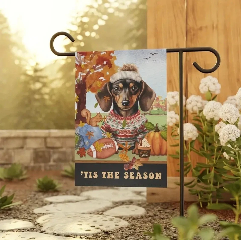 Dachshund Fútbol Jardín Bandera Otoño Calabazas Deportes Patio Decoración Perro Doble Cara Foto 2 de 4