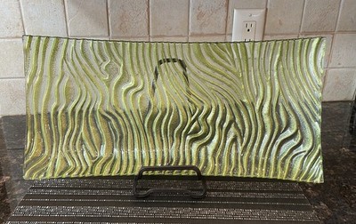 Vintage Studio Art Fused Glass Tray Rippled Lime Green Art Deco Retro Platter 18