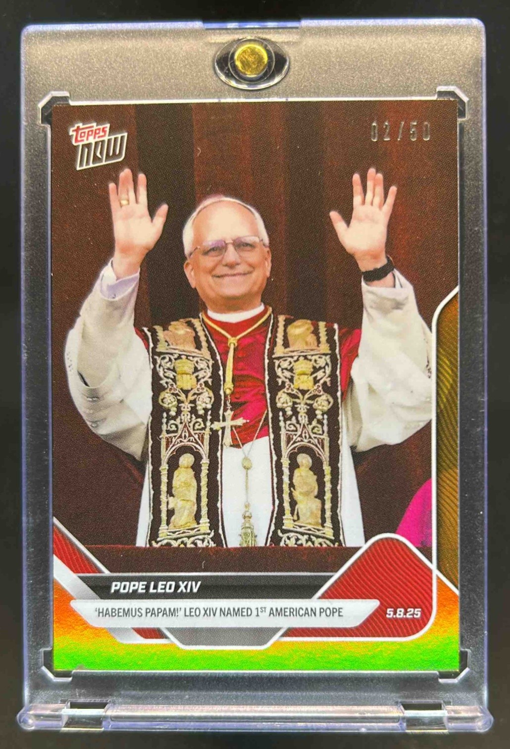 2025 Topps Now Pope Leo XIV named 1st American Pope Gold Foil #02/50