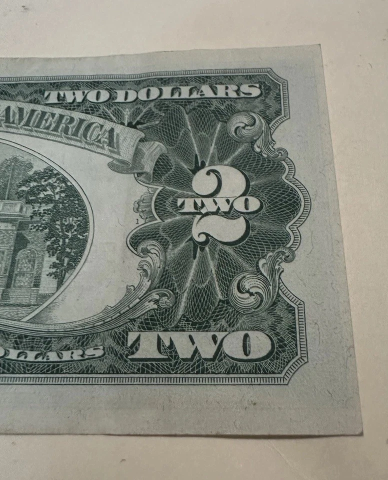 Two Dollar Bill 1963 Fancy Serial Number Very Low Off-Center Cut Red Stamp - Image 4 of 4