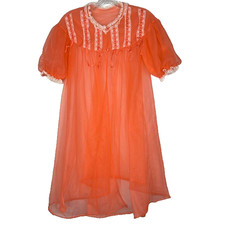 Vintage Lisette By Al Sterling Coral Pink Babydoll Nightgown 50s S/M