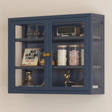 Metal Wall-Mounted Cabinet 3-Sided Glass 5mm Thickened Door & Adjustable Shelves