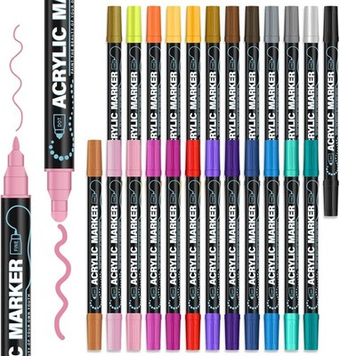 24 Colors Dual-Tip Acrylic Paint Markers Pens for Canvas Wood Fabric DIY Art
