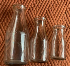 VINTAGE MILK BOTTLEs Quart, Pint and  HALF PINT