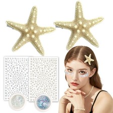 6 Pcs Starfish Hair Clips Set, Mermaid Costume Accessories with Face Body Gli...