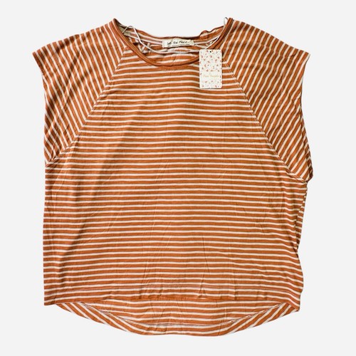 Free People NEW Halo Burnout Stripe Tee Copper Brown Sz.Sm Casual Preppy - Picture 2 of 11