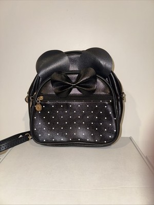 Minnie Mouse Backpack Leather Crossbody Bag, Black, Bow, Dots