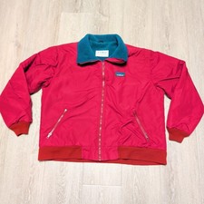 Vintage 90s LL Bean Warm-up Jacket Mens L Red Teal Fleece Lined Bomber Flaws